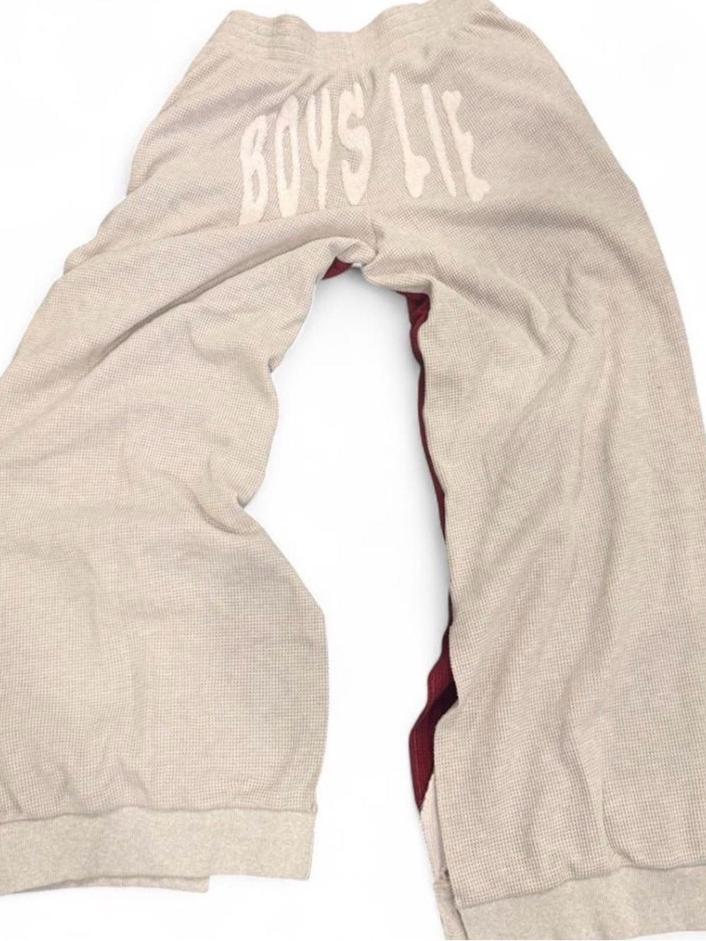 Boys Lie Wide Leg Colorblock Knit Pants in Burgundy and Cream - Picture 5 of 6